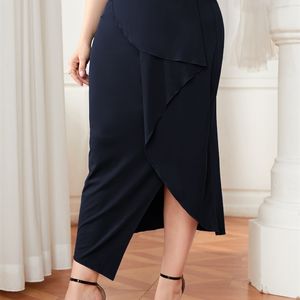 Add Elegant plus size wrap hip slit skirt 220611