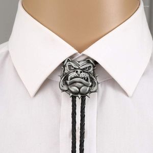 Bow Ties Vintage Dog Head Bolo Tie For Man Cowboy Western Cowgirl Leather Rope Zinc Alloy NecktieBow BowBow