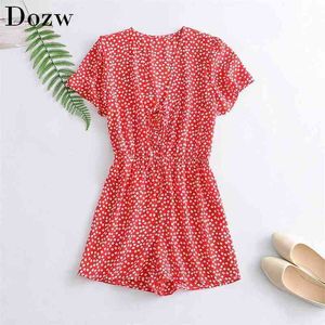 صيف الأزهار الطباعة playsuit النساء القصيرة الأكمام عارضات القوس تزيين رومبيات سيدات روبا دي موجر 210515