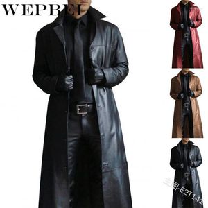 남자 트렌치 코트 패션 남성 중세 스팀 펑크 긴 가죽 자켓 빈티지 가을 가을 겨울 겉옷 가짜 코트 카디건 Viol22