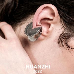 Klipp på skruva tillbaka Punk Metal Gear Earrings Heavy Rock Geometric Hollow Ear Clip for Women Men Party unika smycken Huanzhi 2022 Clip-on FA