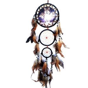 Łapacz Dream Indian Wolf z brązowymi piórami DreamCatcher Bead Piękny dom wisząca dekoracja moda ręcznie robiona ozdoba 220707