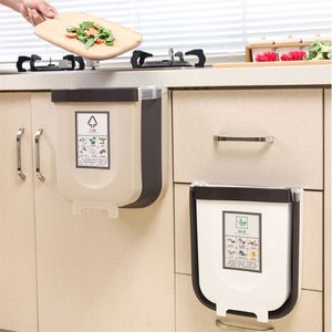 9L Folding Waste Bin Kitchen Cabinet Door Hanging Trash Can Wall Mounted Trashcan for Bathroom Toilet Garbage Storage WJ40911 220618