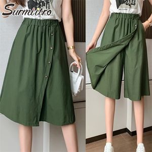 SURMIITRO Fashion Summer Korean Style Cotton Wide Leg Short Pants High Elastic Bud Waist Shorts Skirts Female 220527