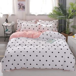 Denisroom Polka Polka Dot Pattern Bed Linens Conjuntos de roupas de cama brancos Conjunto de lençóis de lenha de garotas DF85# T200409