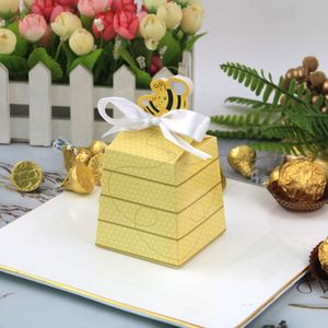 Yellow Bee European Style Favors Candy Boxes Party Gift Box with White Ribbons Baby Shower Wedding Birthday Party Supplies 20220427 D3