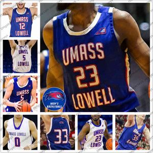 Custom 2020 UMass Lowell River Hawks Basketball #23 Christian Lutete 11 Obadiah Noel 5 Connor Withers 12 Josh Gantz Men Młodzieżowe koszulki dzieci