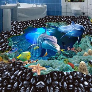 3d golv tapeter väggmålningar undervattensvärld vinyl självhäftande vattentät PVC tapeter för lliving rum sovrum badrum
