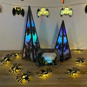 Strängar Halloween LED -ljusbelysning Rekvisita Pumpkin Skull Wizard Modeling DIY Battery Box String Lights Haunted House Horror Decoled