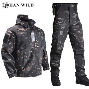 Jaquetas masculinas Han Wild Exército Jacketspants Soft Shell Roupas Tactical Jacket impermeável Homem Men Pilot Set