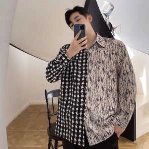 Männer Casual Hemden Colorblocked männer Leopard Nähte Hemd Koreanische Flut Lose Top Frühling 2022 Langarm Vintage FashionMen's