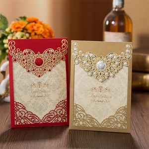 1pcs Sample Red Gold Laser Cut Crown Flora Invitations Card Greeting Cards Customize lopes Wedding Event Party Decor 220711