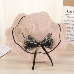 Summer Outdoor Sunscreen Beach Hats Elegant Lace Bow Sunshade Caps Ladies Dome Wave Straw Hat