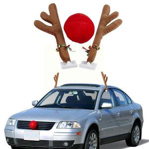 İç dekorasyonlar Noel Araba Dekor Kamyon Kostüm Ren Geyiği Geyik Karıncaları Kırmızı Burun SUV Noeller Rudolph Elk Araç Dekorasyonu E2Y5INTE