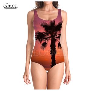 Sandy Beach Women Palm Palm Tree 3D Drukuj Bez rękawów Seksowne stroje kąpielowe Smake Squims Stroje na plaży Onepiece 220617