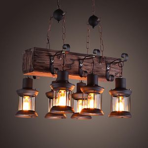 Hängslampor loft landsbygd amerikansk stil retro industriell café netto stativ personaliserad solid trä dekorativ ljuskrona