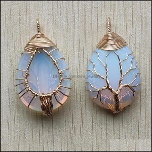 Charms Gold Color Opalite Opal Wire Wrap Handmade Tree Of Life Natural Stone Pendants Diy Necklace Jewelry Making Drop D Dhseller2010 Dhrrl