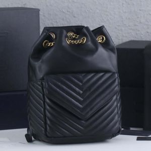 السلسلة Joe Backpack Women Women Back Pack V على شكل حرف V أصلي من الجلد كبير السعة جيب أكياس الكتف الأسود حقيبة حقيبة يد