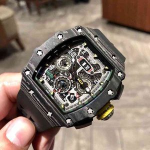 Роскошные мужские механики смотрят на наручные часы Richa Milles Multifunctional RM11-03 Автоматический механический модный дьявол из углеродного волокна TA