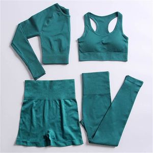 2/3/5 pcs / set roupas de treino para mulheres sem costura yoga sets feminino ternos fitness ginásio correndo leggings outfits esportes sportswear 220330