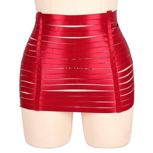 Skirts Sexy Red Skirt Strappy Harness Belt Bondage Waist Adjust Punk Goth Pole Dance Women Body Underwear Dress Cage Mini SkirtSkirts