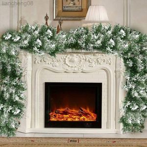 6Ft 1.8M Christmas Garland White Falling Snow Rattan Fireplace Door Artificial Plants Wreath Home Party Wedding Decorations L220812