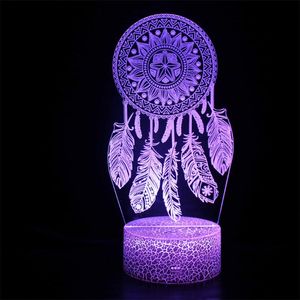 Luci notturne Lampada Illusione Campanelli eolici Camera da letto luminosa Decorazioni per la casa Acrilico 3D Led Tavolo colorato Regali romantici per le donne RagazzeNotte