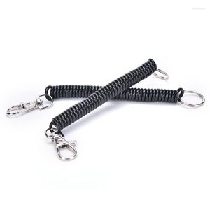 Keychains 2st Elastic Spring Rope Key Chains Rings Silver Color Metal Carabiner för utomhuscamping Anti-Lost Phone Keychain Fred22