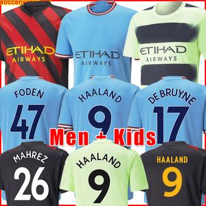 De Bruyne venda por atacado-21 Camisa de futebol de Manchester GREALISH STERLING G JESUS cidade FERRAN MAHREZ DE BRUYNE foden camisa de futebol uniforme homem conjunto de kit infantil