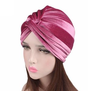 Müslüman Kış Moda toptan satış-Beanie Kafatası Kapakları Sonbahar Kış Kadın Kadife Elastik Türban Şapkası Müslüman Başörtüsü Sarbor Saç Deskesi Kemoterapi Moda Aksesuar