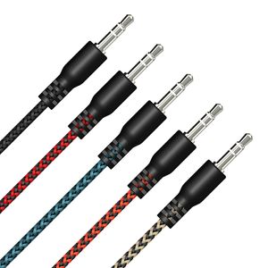 Плетентованные стерео аудио -кабели 3,5 мм Джек мужской и мужской вспомогательный кабельный шнур для мобильного телефона.