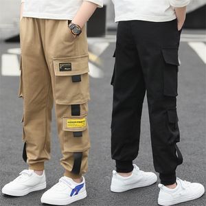 Pantaloni da carico a nastro da ragazzo per bambini adolescente in stile sciolto Khaki Black Cargo Pants cla