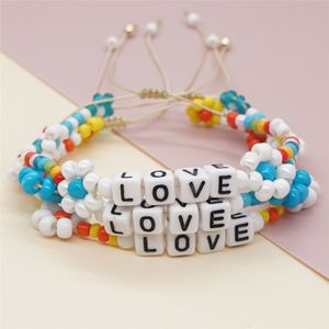 Bohemia candy color love glass bead bracelet designer jewelry woman party white blue orange flowers beads knot South American Lovers Bracelets for Teen Girls Trendy