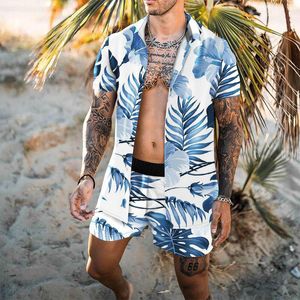 Men's Tracksuits Men Hawaiian Desenta Impressão de verão Button Short Shorts praia