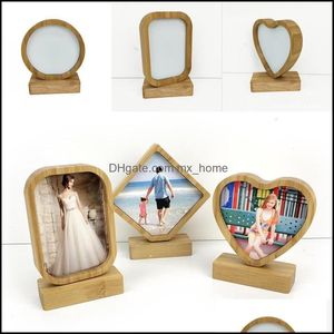 Bamboos Sublimation Blank Po Frame With Base Diy Double Sided Wood Love Heart Round Frames Magnetism Picture Painting Decoration 13Bd Drop D