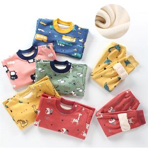 Kış Çocuk Giyim Setleri Sıcak Polar ve Erkekler İçin Sıcak Polar Pijamalar Çocuk Kıkırdayan Çocuklar Uygunluk Kadife Bebek Termal iç çamaşırı 220426