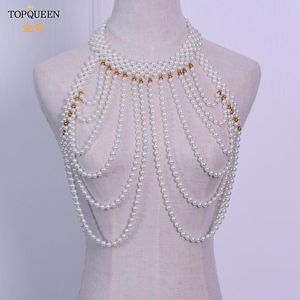 Headpieces G49 Fashion Multi-layer Chain Necklace Sexy Body Jewelry Pearl Necklaces For Women Choker Waist BeachHeadpieces