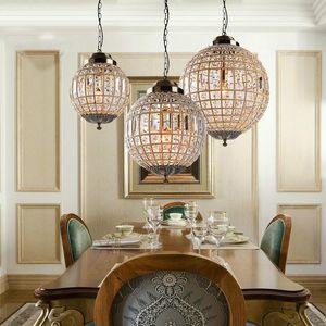 Pendant Lamps Retro Luxury Ball Shape K9 Crystal Chandelier Vintage Handmade Lustres Lights E27 For Living Room Bedroom Bathroom Hanging Lam