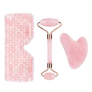 Fabrik grossist lyxig anti åldrande anti rynka ansiktsmask sovmask rosa jade roller gua sha och rose kvarts jade ögonmaskuppsättning