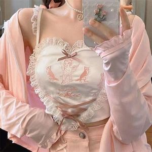 Anime Harajuku Kawaii Bustier Tank Top Kobiety Pink Lolita Gorset Topy Indie Estetyczna Alternatywa Koreańska Moda Casual Casual Odzież 220318