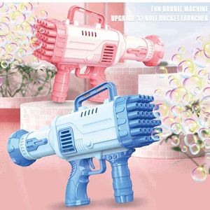 Bazooka elettrico a 32 fori Macchina per bolle magiche Tenuto in mano Gatling poroso Luce Giocattoli per interni ed esterni per bambini Regalo estivo Y220725