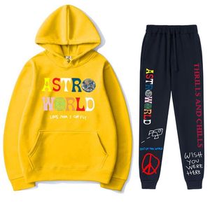 Felpe con cappuccio autunno inverno Imposta uomo lettere Astroworld Felpa con cappuccio e pantaloni sportivi Hip hop Sport Moda maschile SET LJ201126