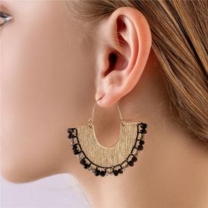 Hoop Huggie Fashion Jewelry Women Fan fransade metallörhängen glaspärlor flätade boho uttalande örhänge