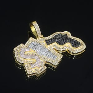 Мужчины хип -хоп ожерелья золотой серебряный цвет полная кулинарные подвески Cz с веревочной цепью панк -рок -ювелирные изделия для мужчин