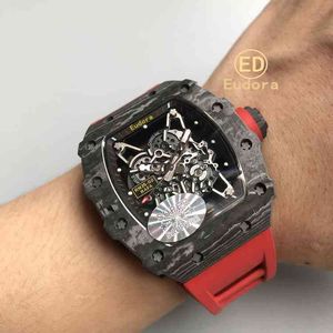 Роскошные часы Richardmill Date Мужские механические наручные часы Ed Carbon Fiber Rms35-02 Red Tape Автоматические механические 055 052kv Richardwatch