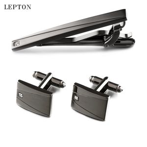 Lepton Classic Business Square Black Borstel Heren Cufflinks Tie Clips Zet hoogwaardige stropdas Pin Tie Bars Clip Clasp Drop Ship
