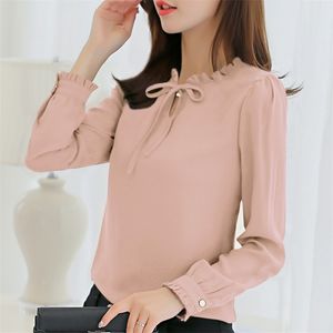 Förlustsky höstkvinnor skjorta vit långärmad vit skjorta koreanska kvinnor kläder streetwear chiffon blus eleganta kvinnor blusa topps 210401