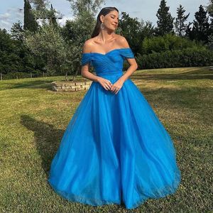 Royal Blue Off the Shoulder Evening Dresses V-ringning Backless Zipper Elegant A-Line Prom Formal Party Gowns Robe Do Soiree