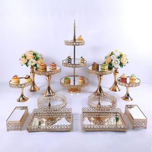 3PCS Cake Stand Set Beautiful Tray Tier Gold Cupcake Dessert Display Decoration Tools Wedding Crystal Acryl Mirror Other264U
