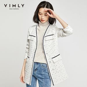 Vimly Women Jacket Elegant Office Lady Single Breasted Patchwork Pockets Long Coat Spring Autumn Vintage Kvinnlig överrock 98665 201029
